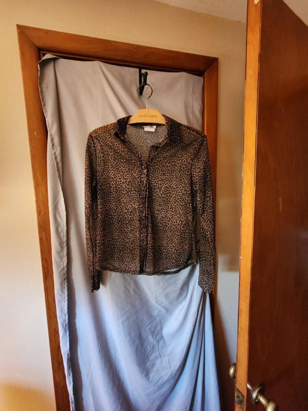 Paul Harris Design Leopard Print Sheer Button Front Long Sleeve Blouse -Small/XS